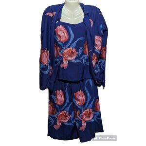 VTG Contempo Of California Pink & Blue 3-Piece Floral Set Cover Tank Skirt 18